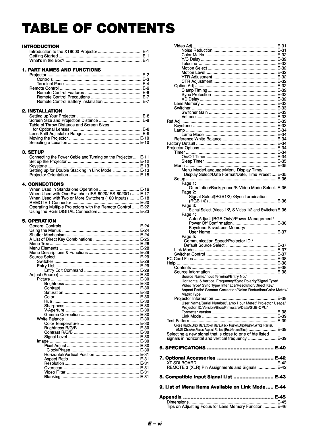 NEC XT9000 user manual Table Of Contents 