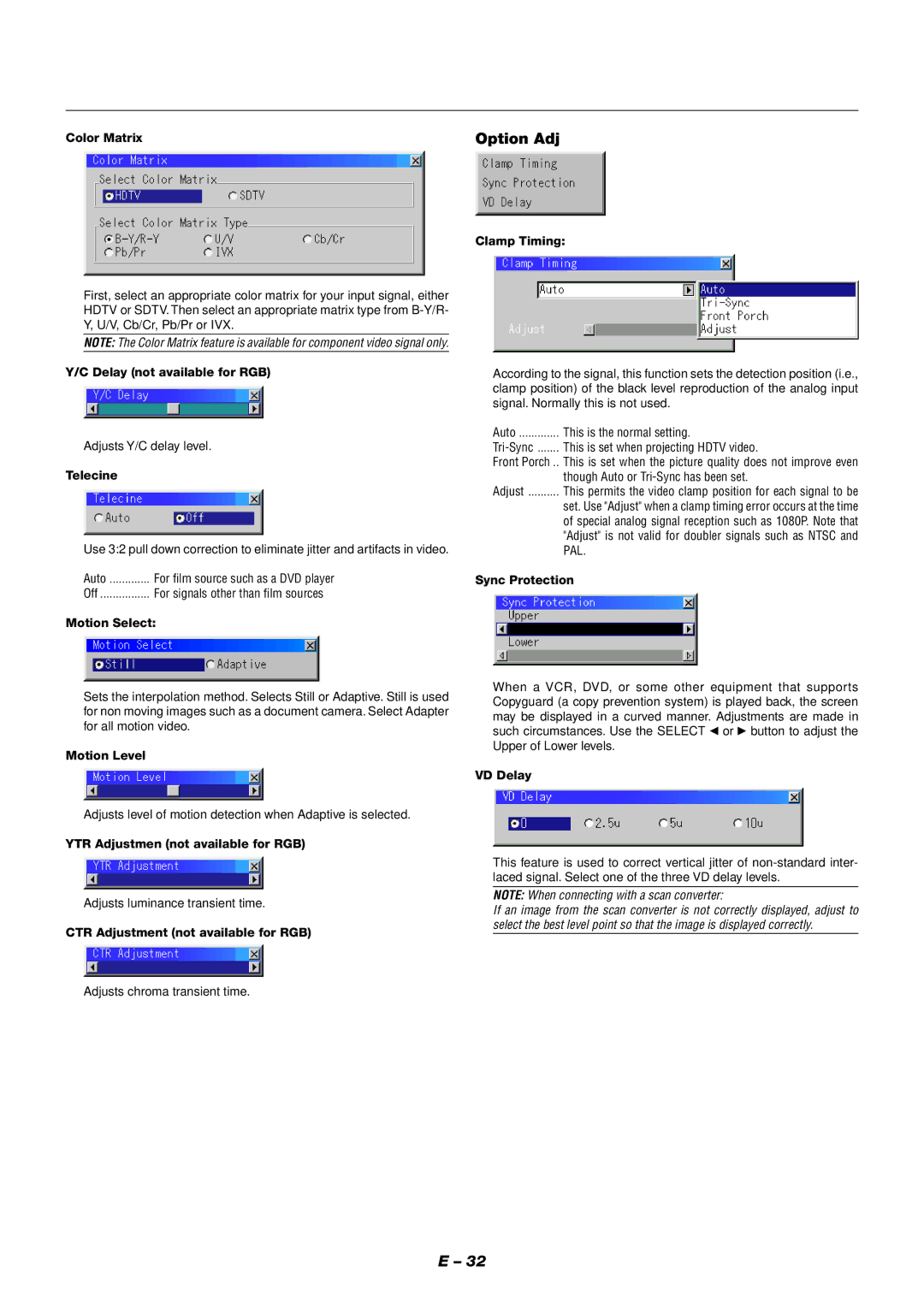 NEC XT9000 user manual Option Adj 