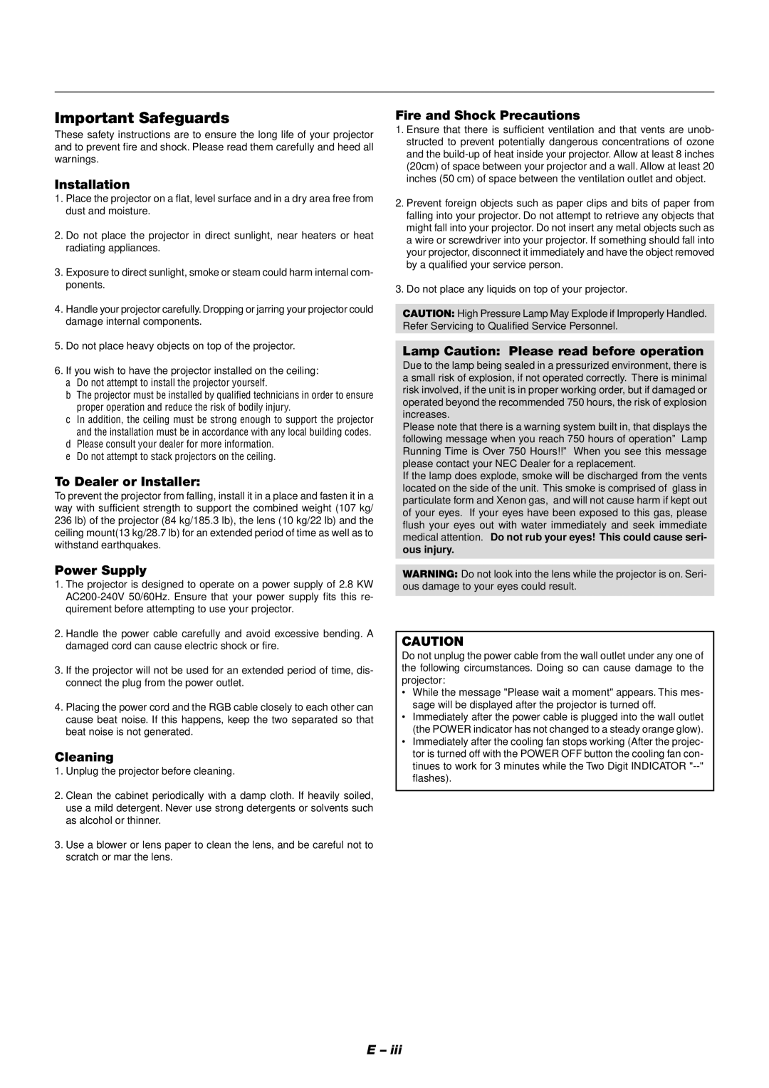 NEC XT9000 user manual Important Safeguards 