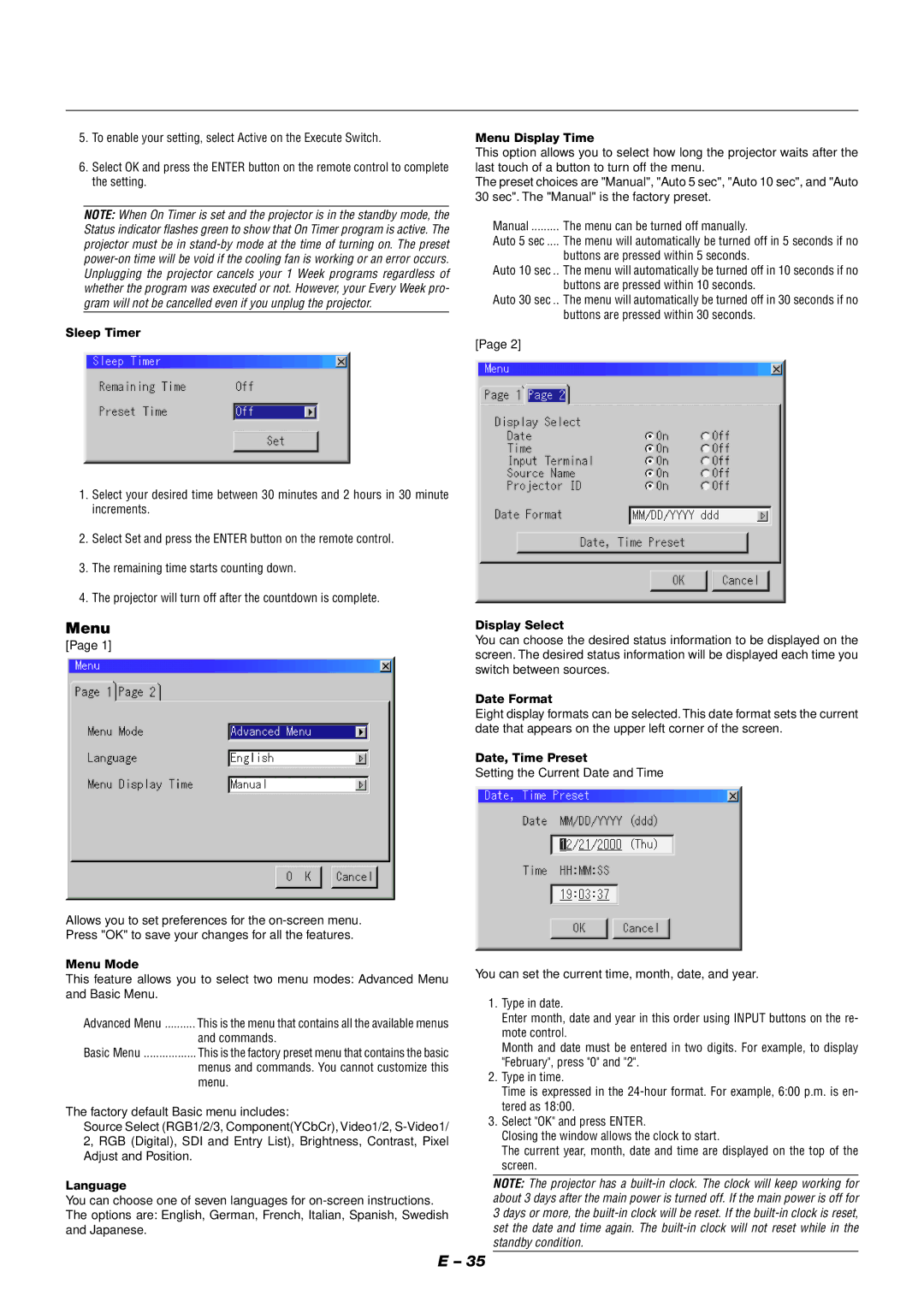 NEC XT9000 user manual Menu 