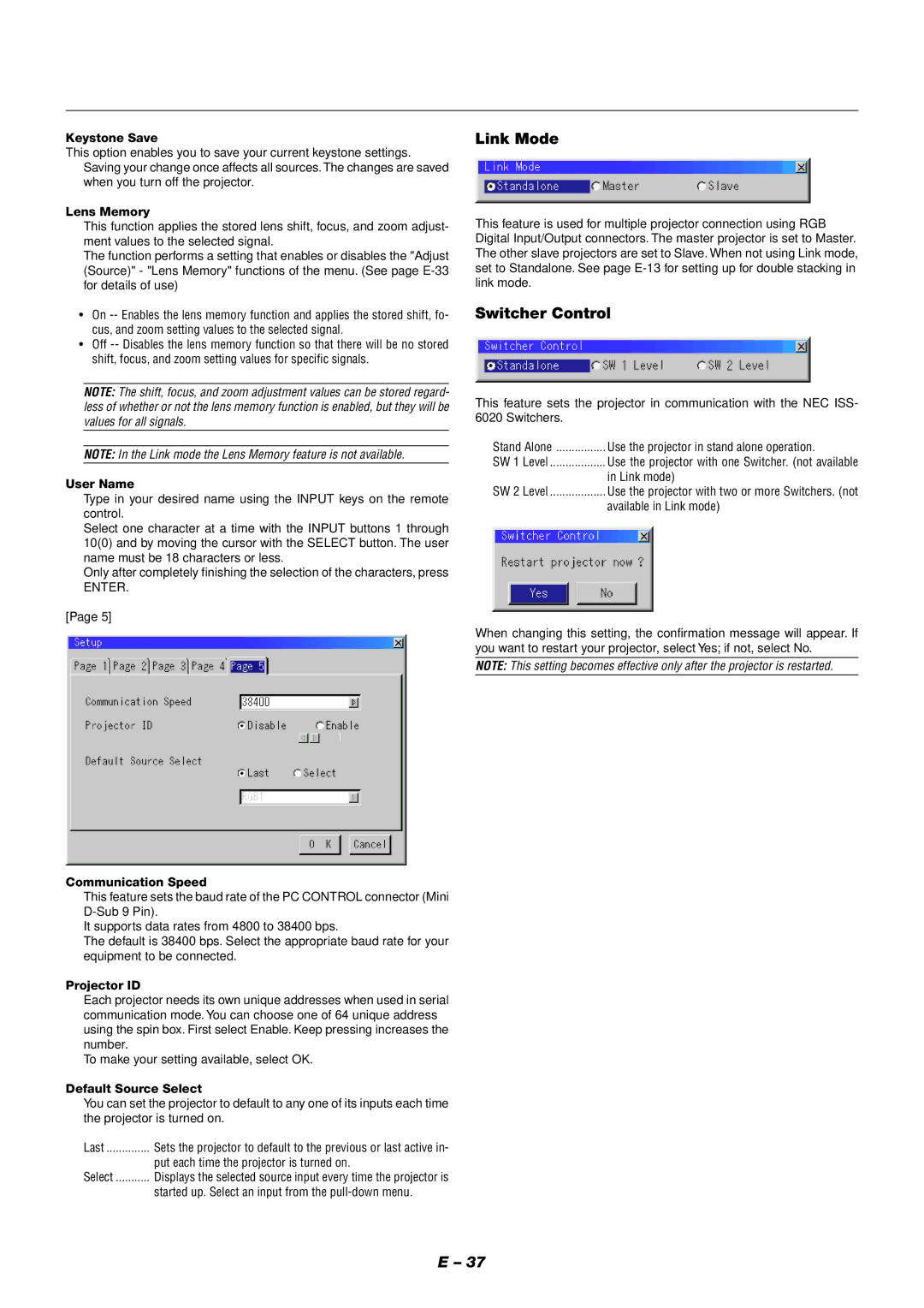 NEC XT9000 user manual Switcher Control 