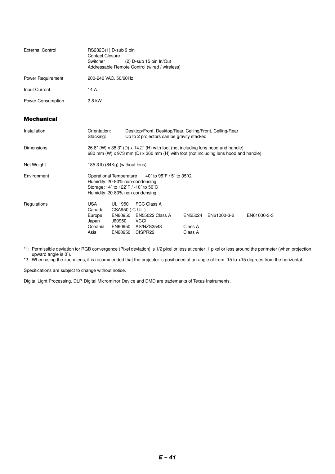 NEC XT9000 user manual Mechanical, Usa, Vcci, Oceania EN60950 AS/NZS3548 Class a Asia, CISPR22 