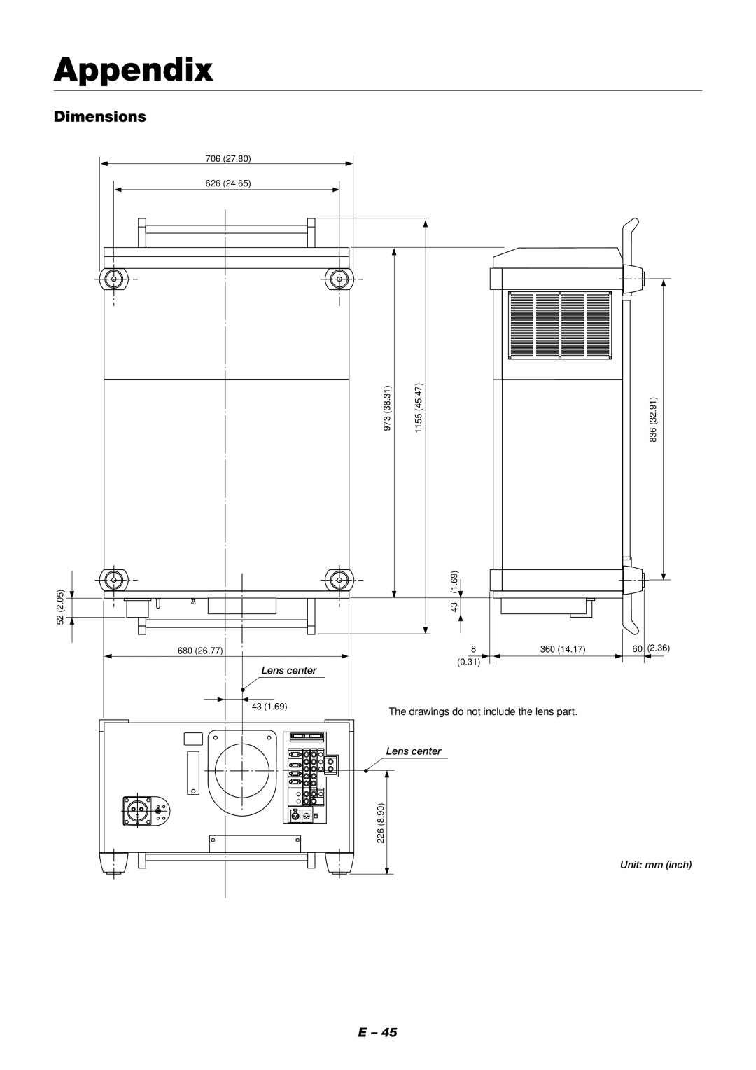 NEC XT9000 user manual Appendix, Dimensions 