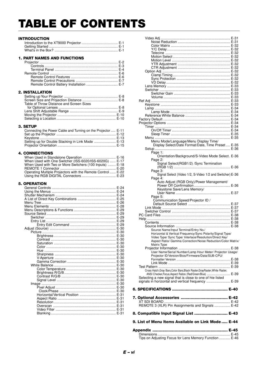 NEC XT9000 user manual Table of Contents 