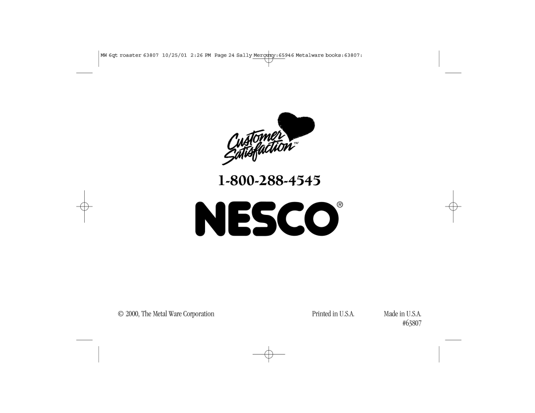 Nesco 6-QT manual 2000, The Metal Ware Corporation, #63807, Made in U.S.A 