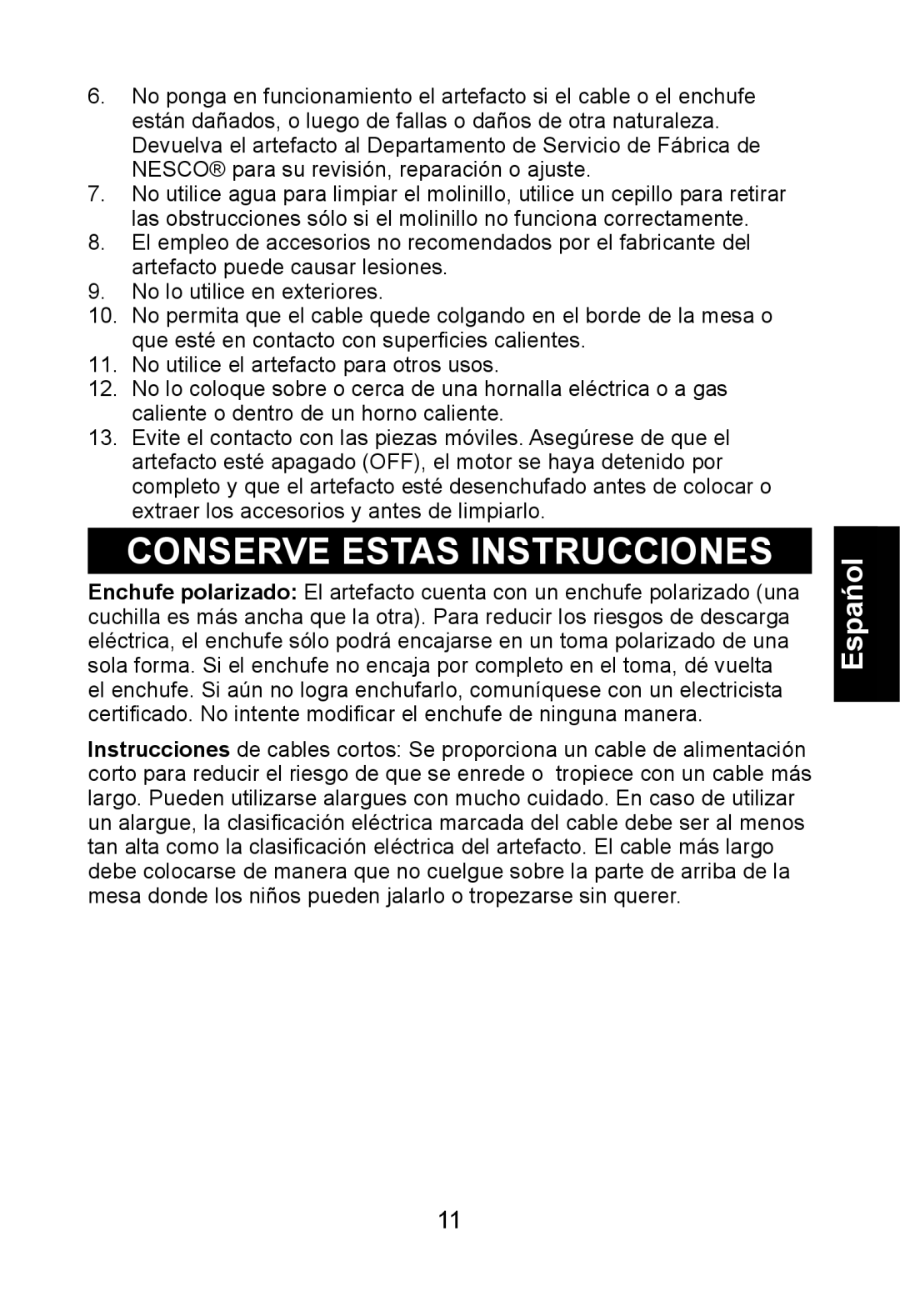 Nesco BG-88PR manual Conserve Estas Instrucciones 