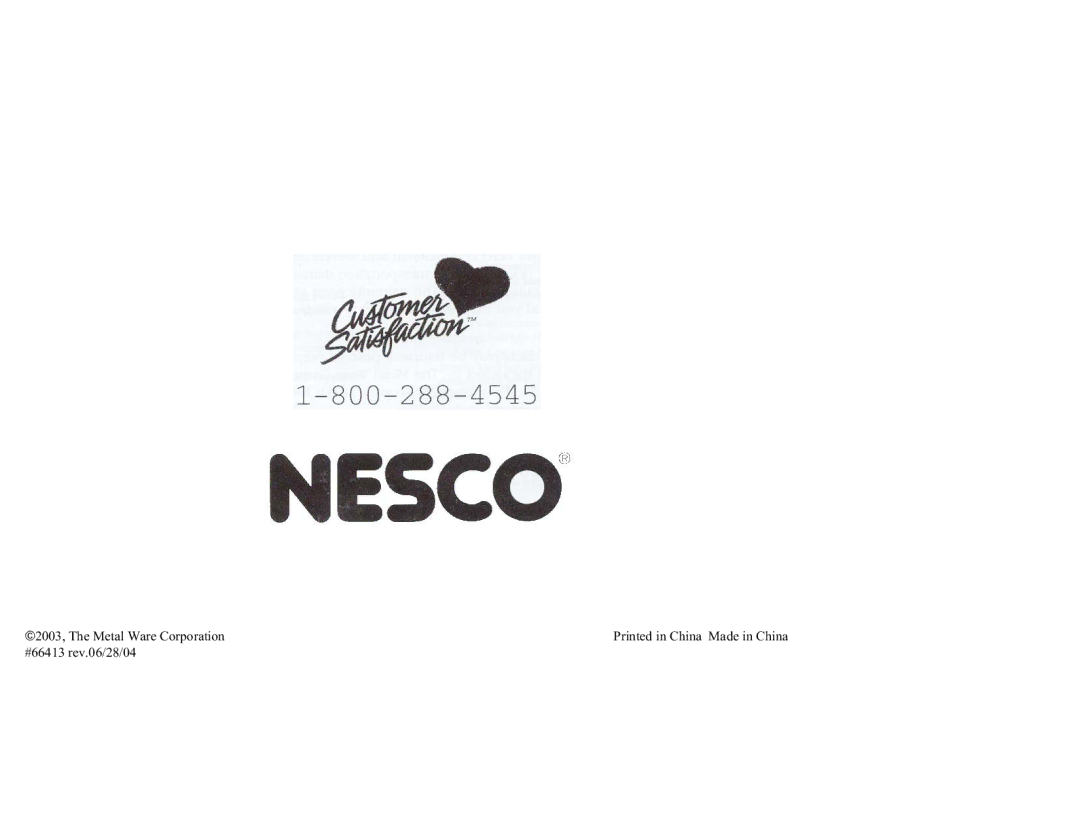 Nesco Convection Roaster Oven manual 2003, The Metal Ware Corporation #66413 rev.06/28/04 