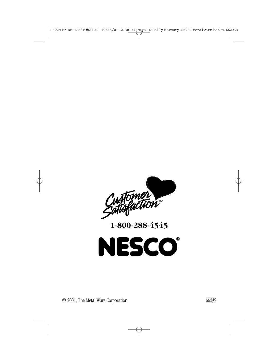 Nesco DF-1250T manual 2001, The Metal Ware Corporation 66239 