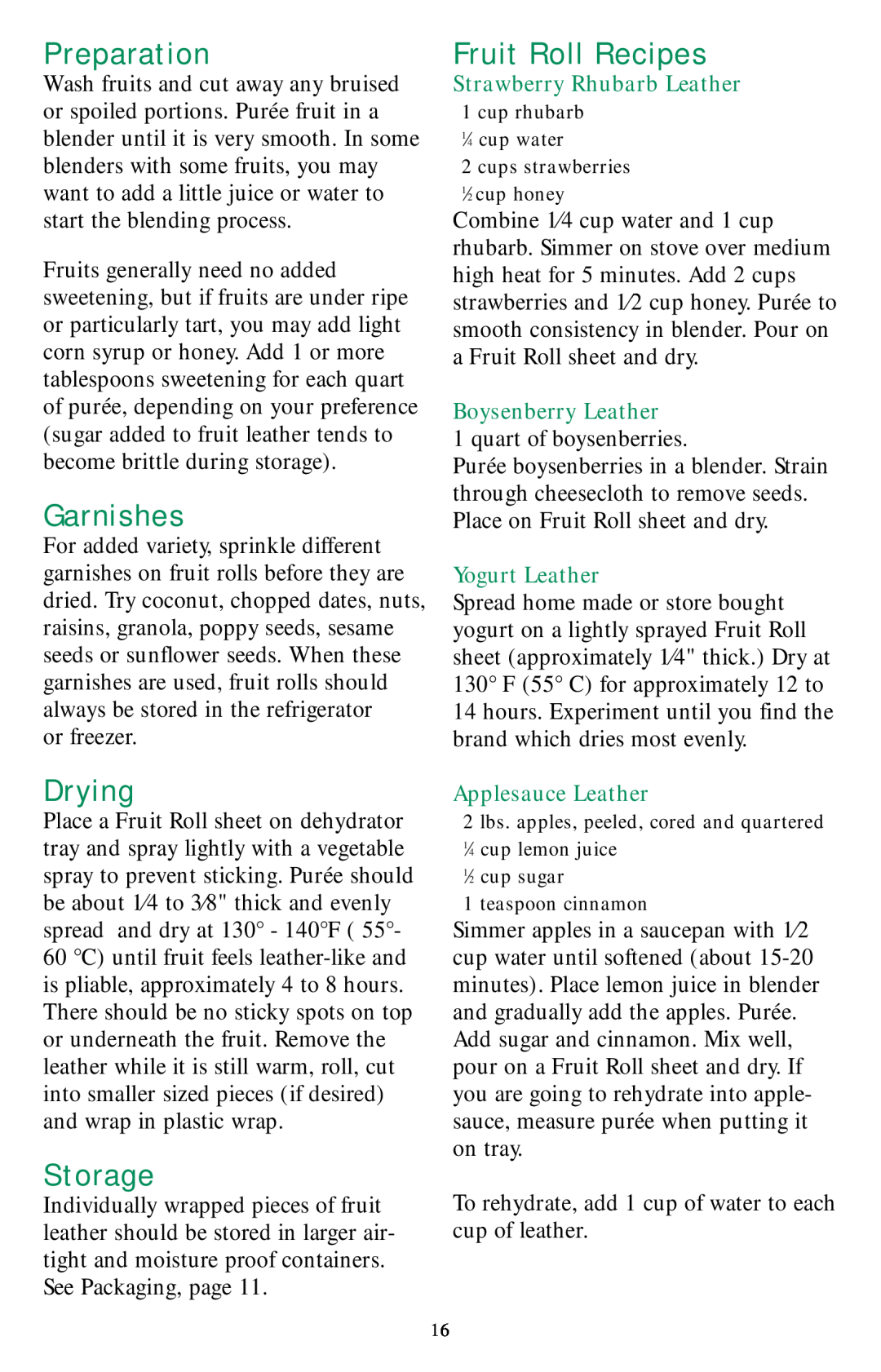 Nesco Food Dehydrator manual Garnishes, Drying, Storage, Fruit Roll Recipes, Preparation, Strawberry Rhubarb Leather 