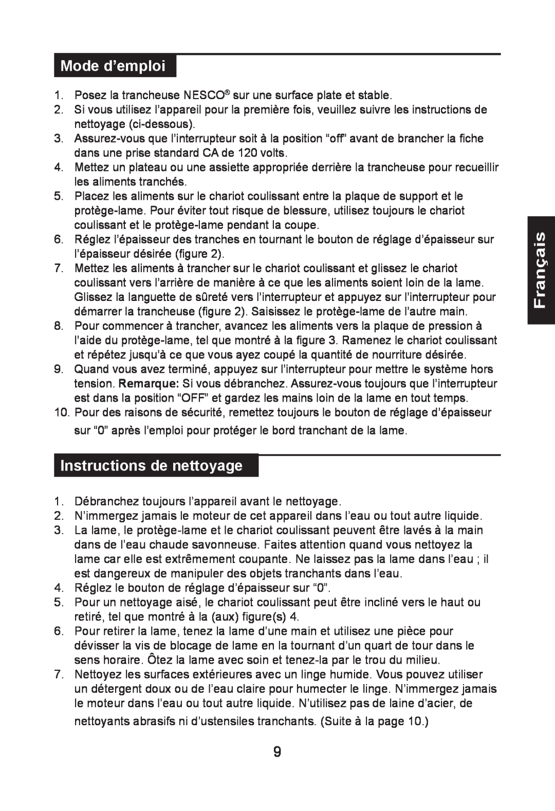 Nesco FS-150PR manual Mode d’emploi, Instructions de nettoyage, Français 