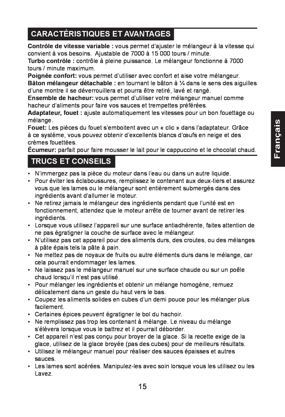 Nesco HB-17PR manual Caractéristiques Et Avantages, Trucs Et Conseils, Français 