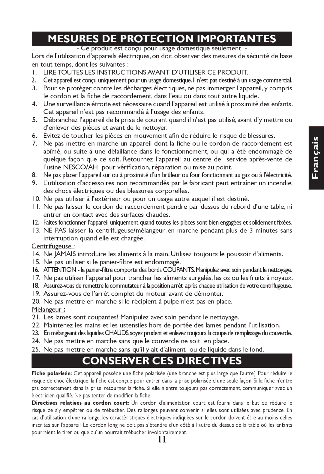 Nesco JB-50 manual Français 