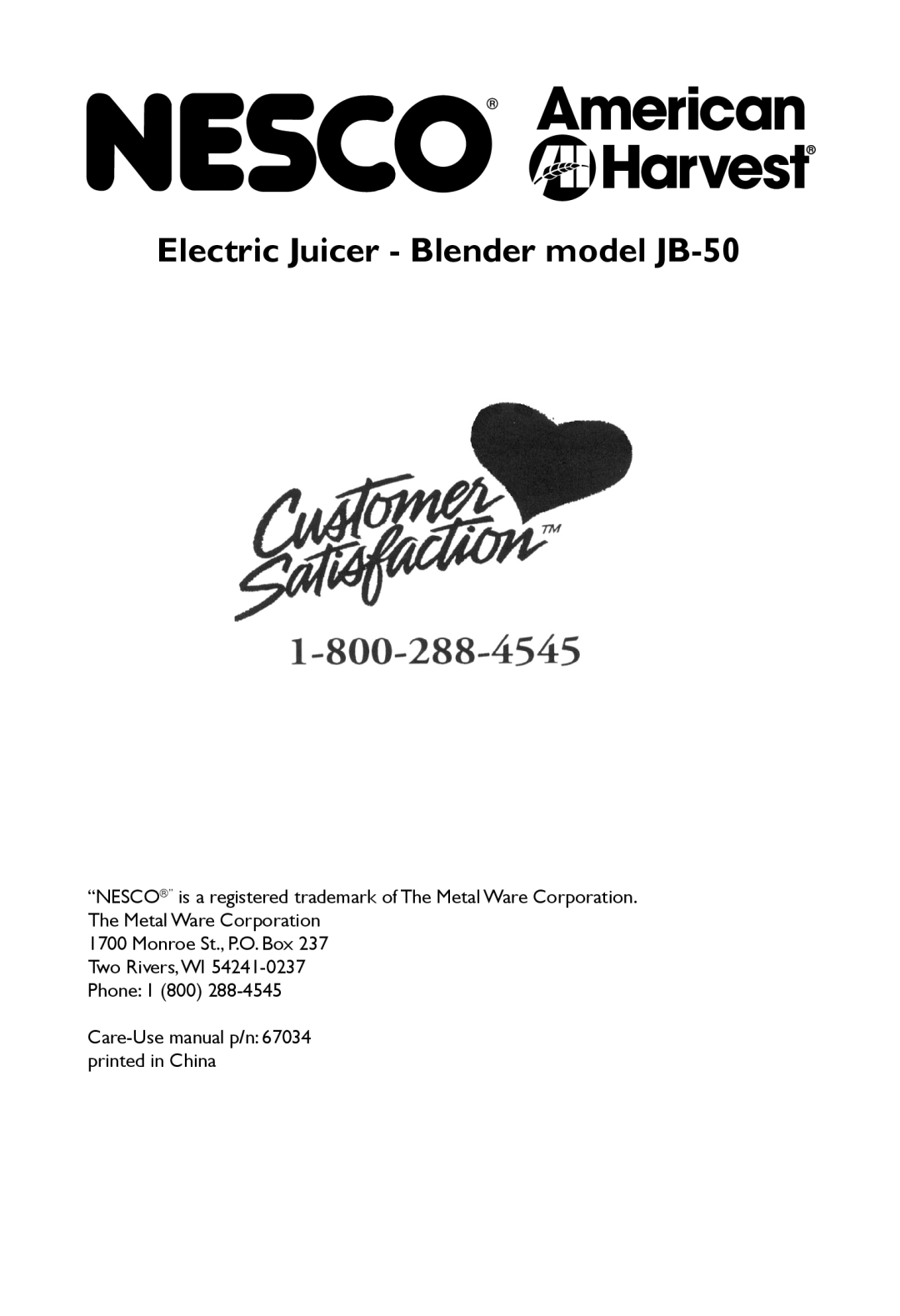 Nesco manual Electric Juicer - Blender model JB-50 