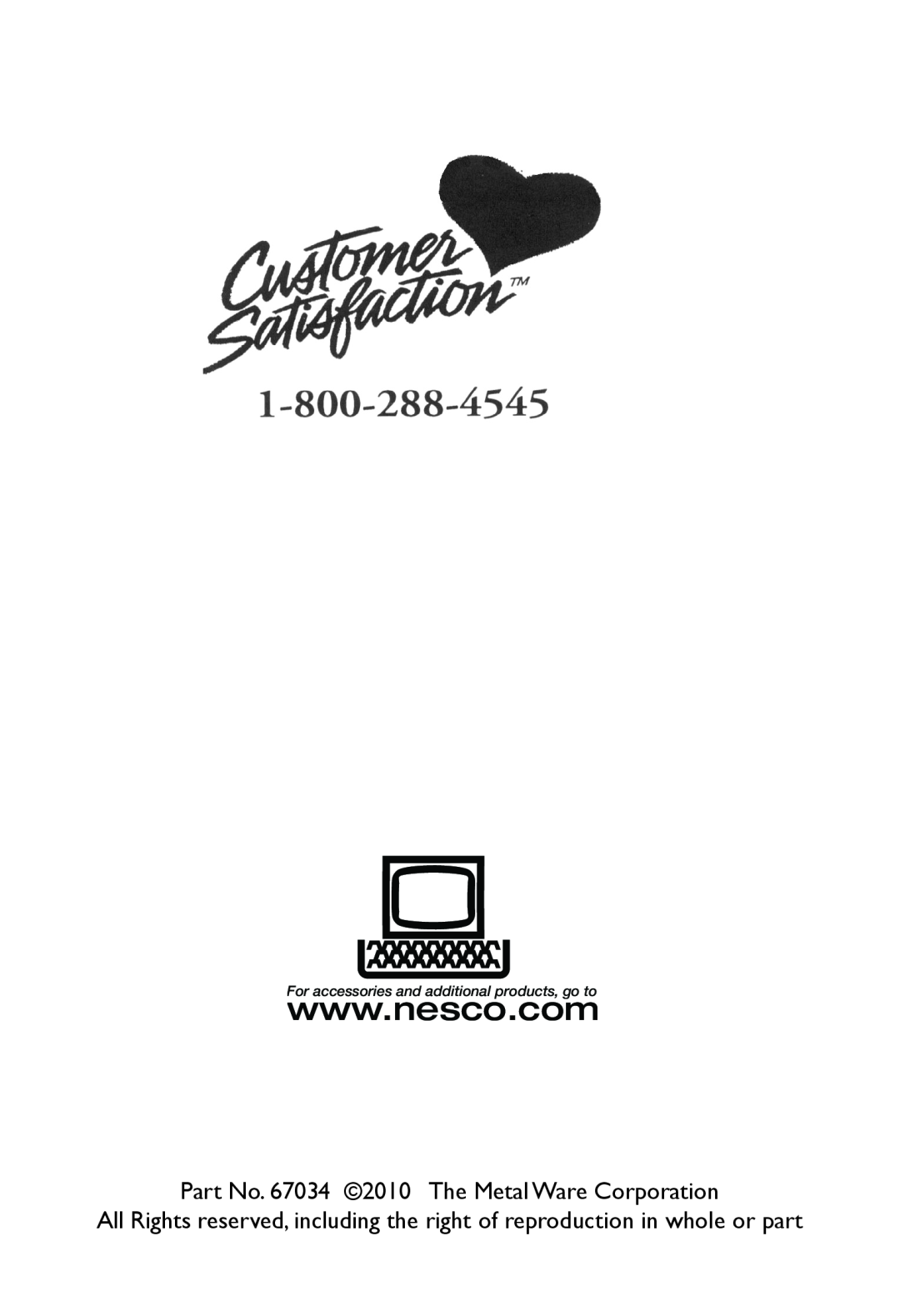 Nesco JB-50 manual Part No. 67034 2010 The Metal Ware Corporation, For accessories and additional products, go to 