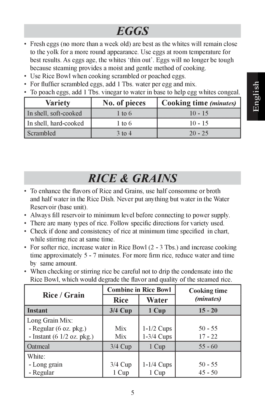 Nesco ST-24 manual Eggs, Rice & Grains 