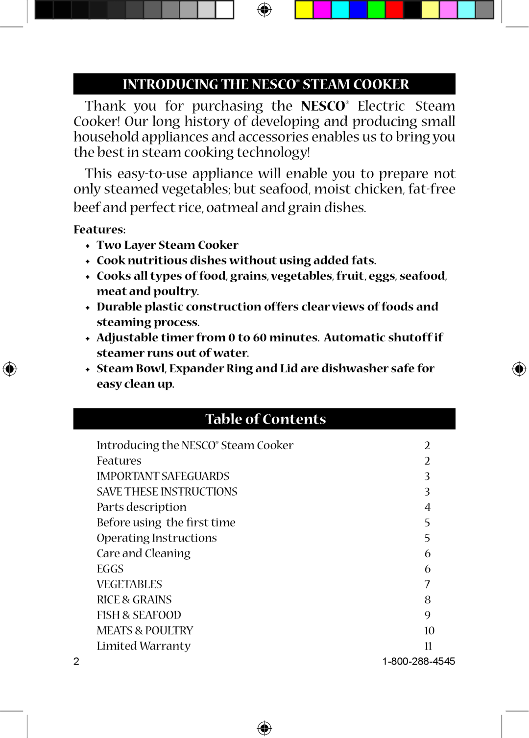 Nesco ST-25 manual Introducing the Nesco Steam Cooker, Table of Contents 