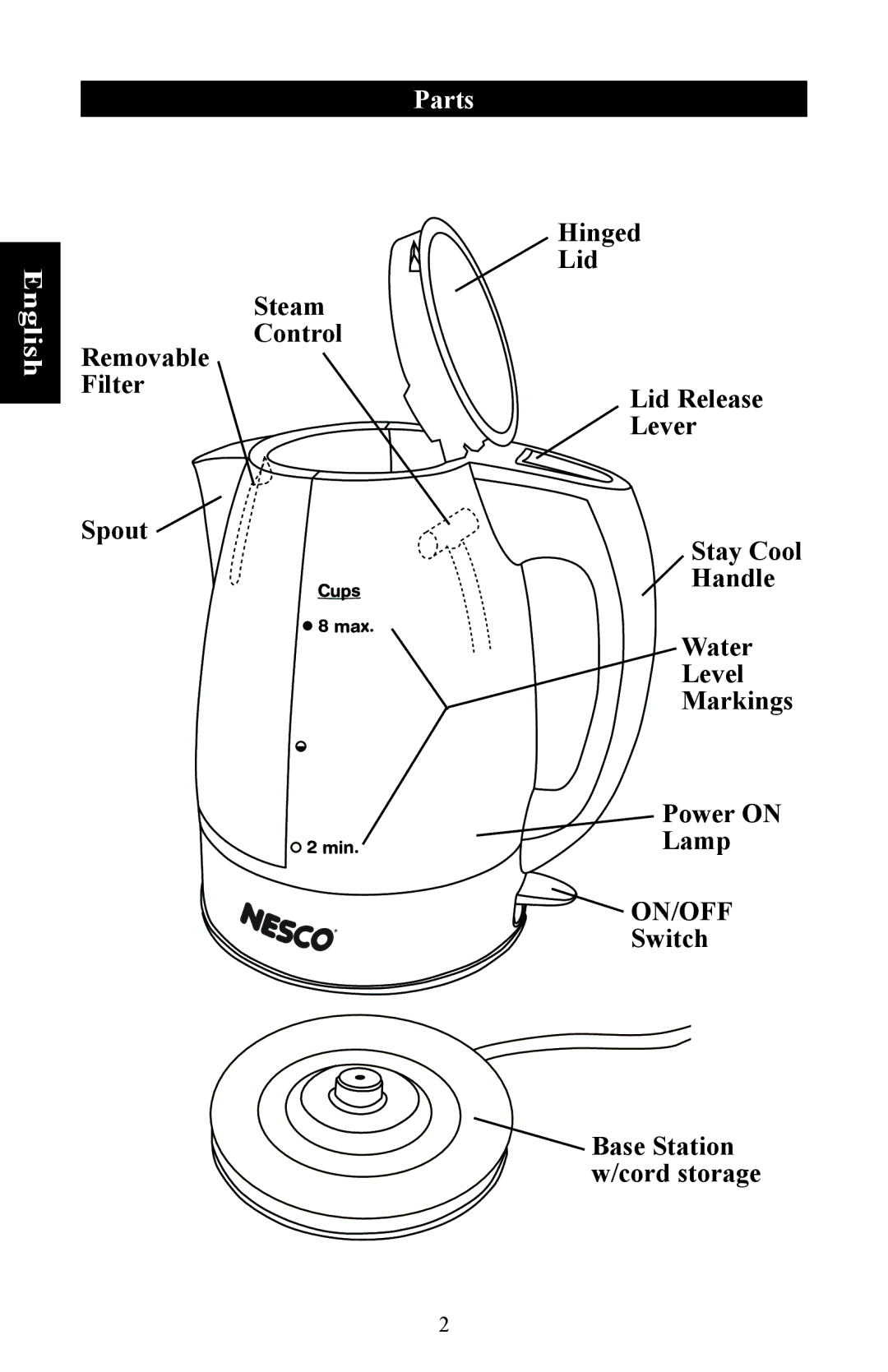 Nesco WK-64 user manual Parts, On/Off 