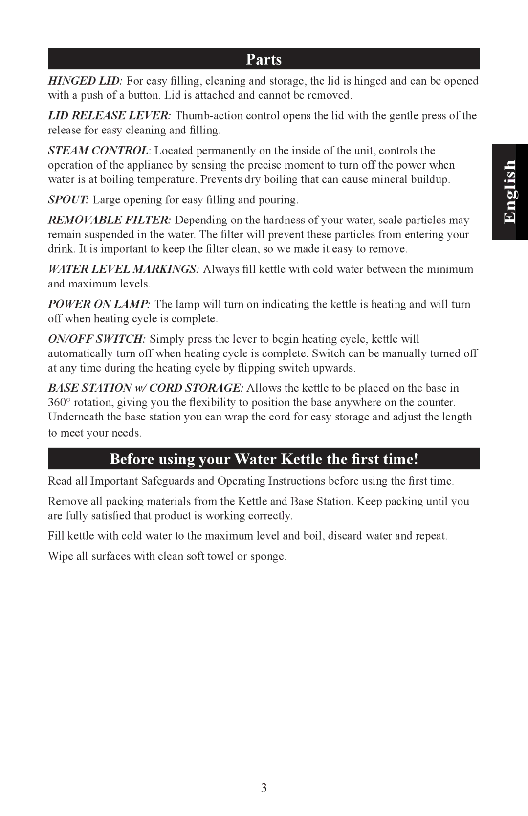 Nesco WK-64 user manual Before using your Water Kettle the first time 