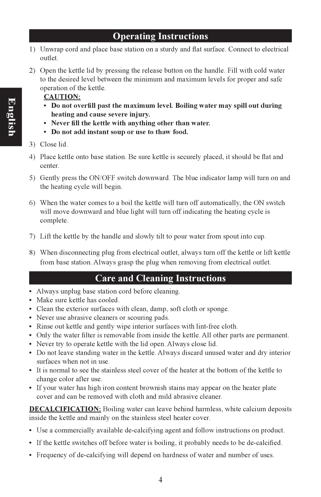 Nesco WK-64 user manual Operating Instructions, Care and Cleaning Instructions 