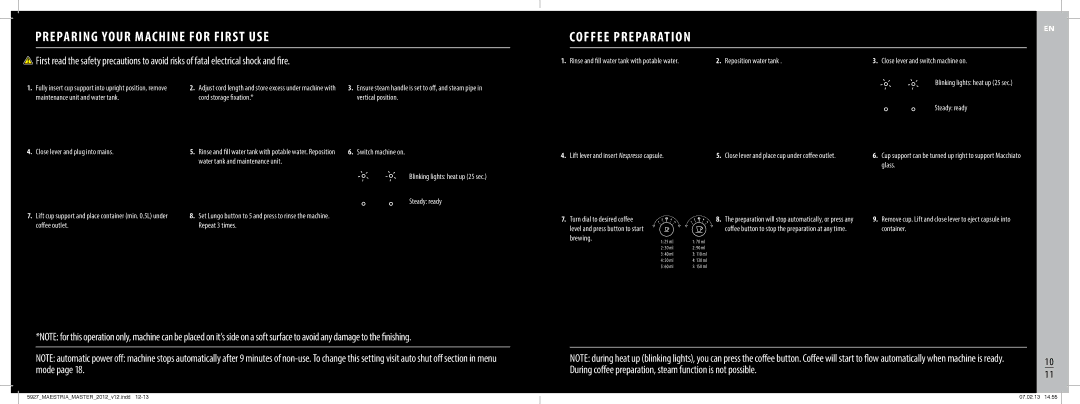 Nespresso BEC800 manual Coffee Preparation, Reposition water tank, Glass, Coffee outlet Repeat 3 times, Container 