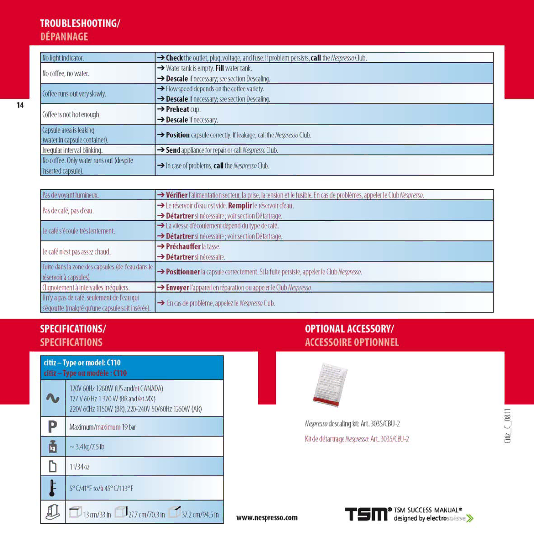 Nespresso 3035, C110RE, Citiz manual 