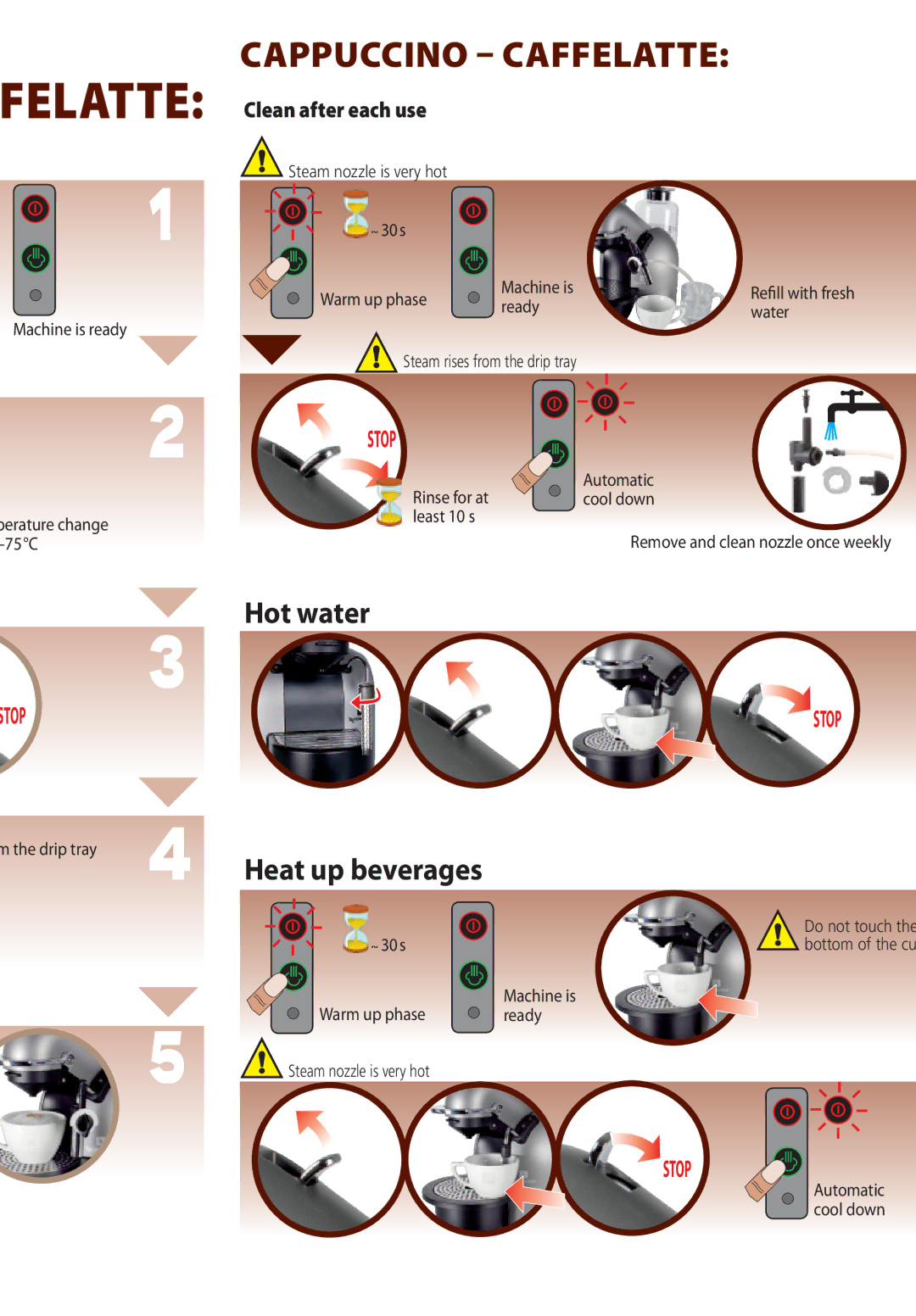 Nespresso C290 D290 instruction manual Hot water, Heat up beverages 