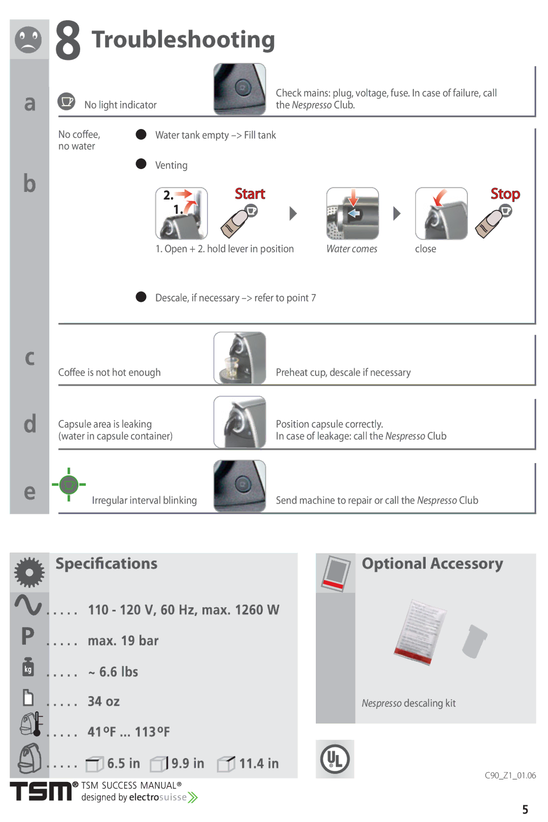 Nespresso C90 instruction manual Troubleshooting 