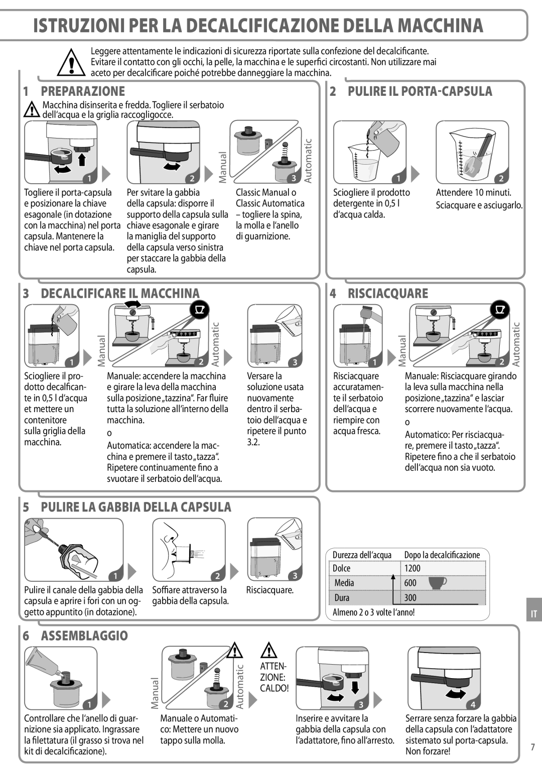 Nespresso Coffeemaker manual  PreParazione,  DecalcificareilMacchina,  PulirelagaBBiaDellacaPsula,  asseMBlaggio 