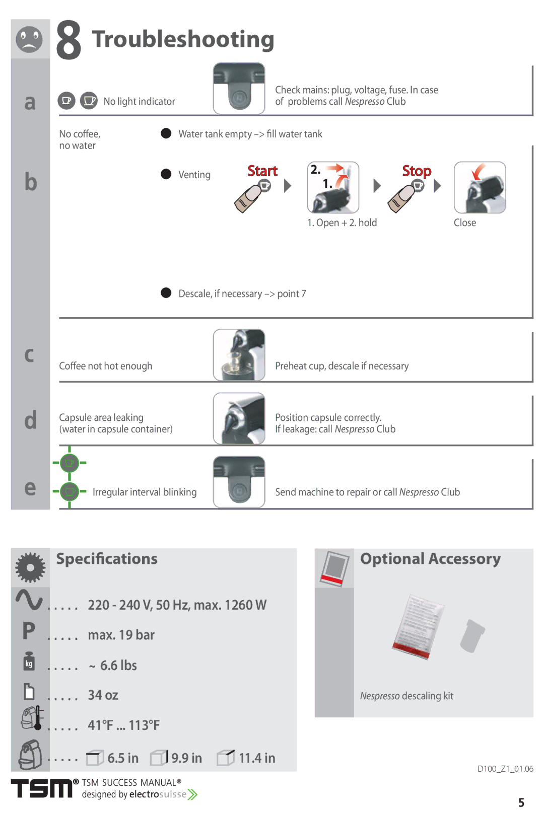 Nespresso D100 instruction manual Troubleshooting 