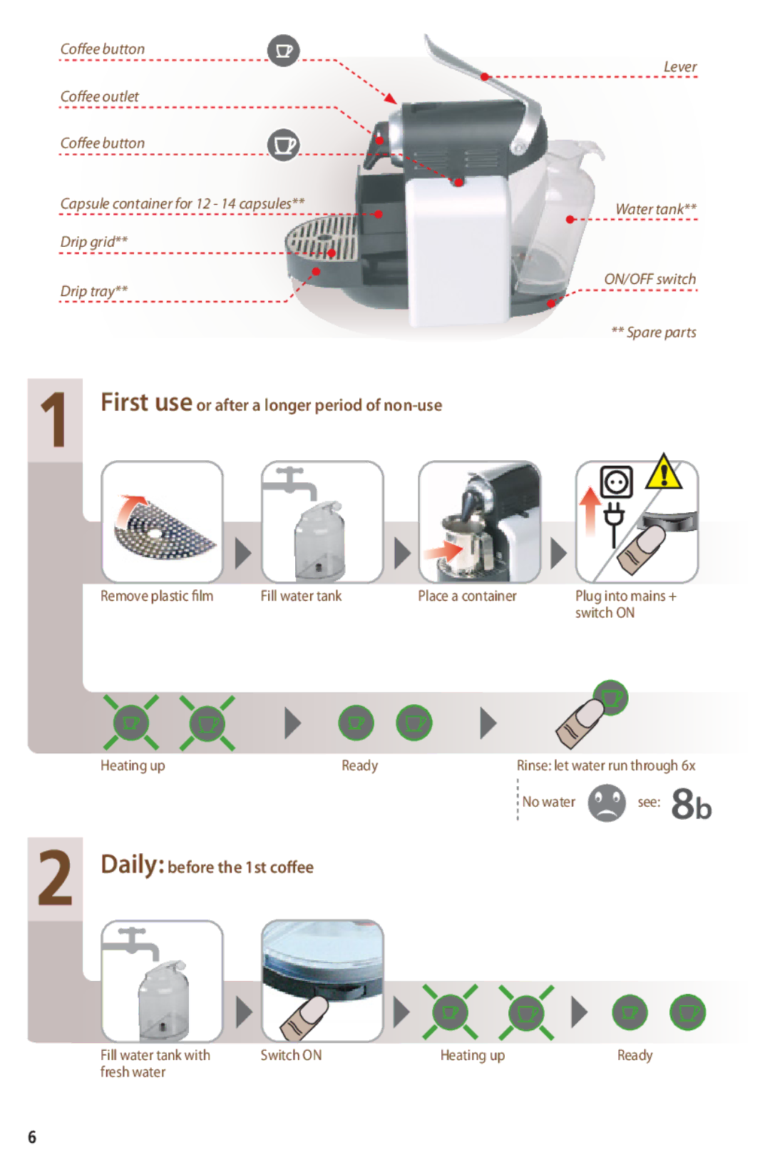 Nespresso D100 instruction manual Daily before the 1st coffee 