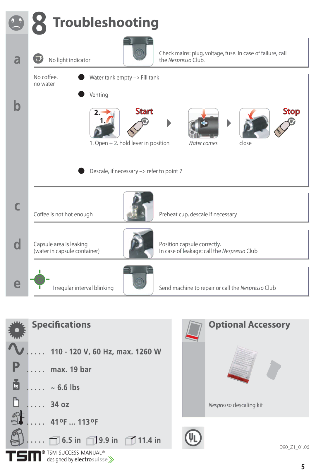 Nespresso D90 instruction manual Troubleshooting 