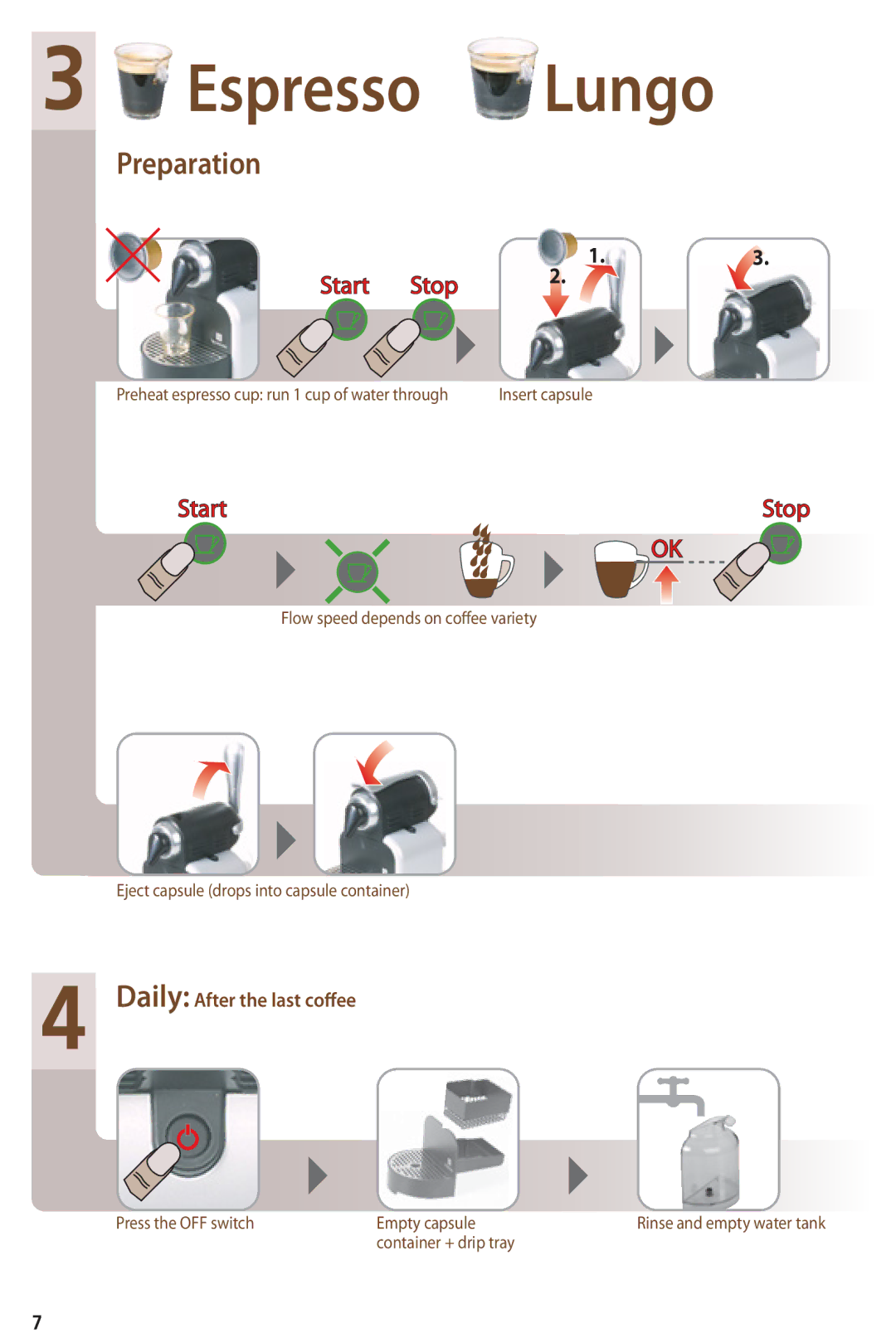 Nespresso D90 instruction manual Espresso Lungo 