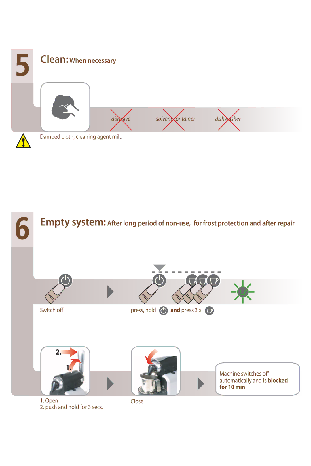 Nespresso D90 instruction manual Clean When necessary, Abrasive Solvent container 