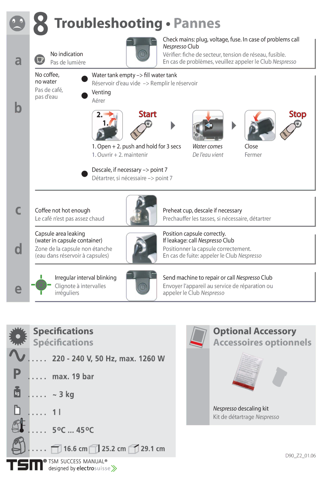 Nespresso D90 instruction manual Troubleshooting Pannes 