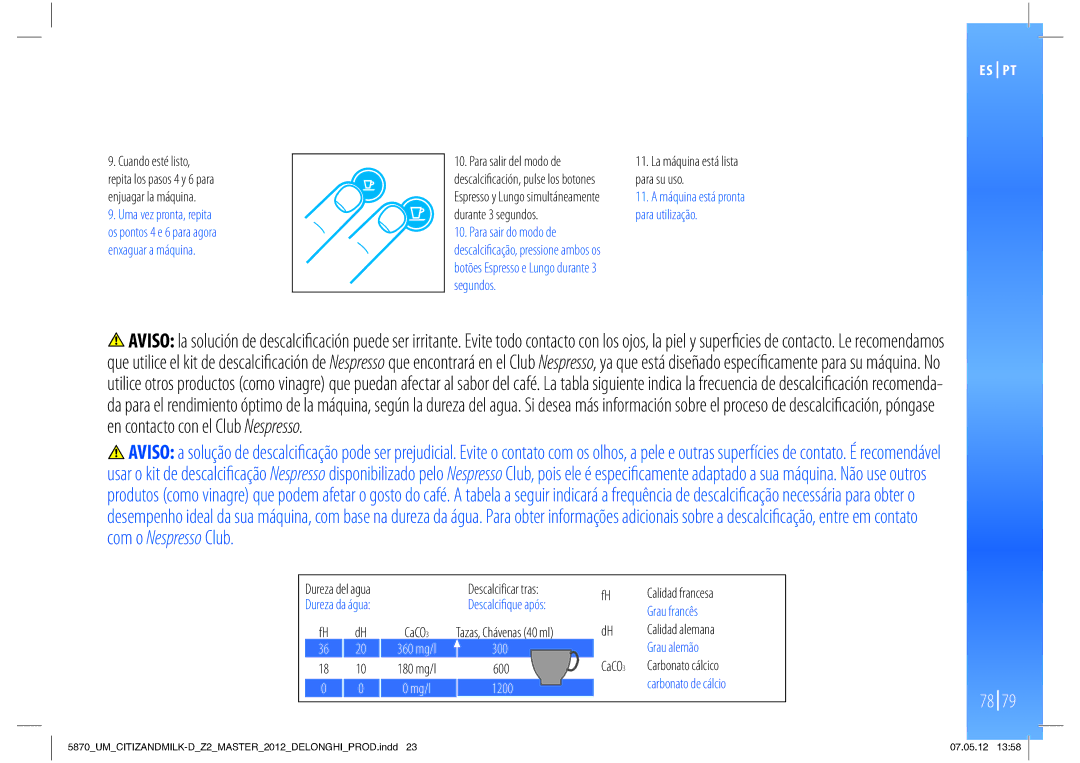 Nespresso Delonghi EN266 manual Descalcificar tras, Descalciﬁque após, CaCO3 