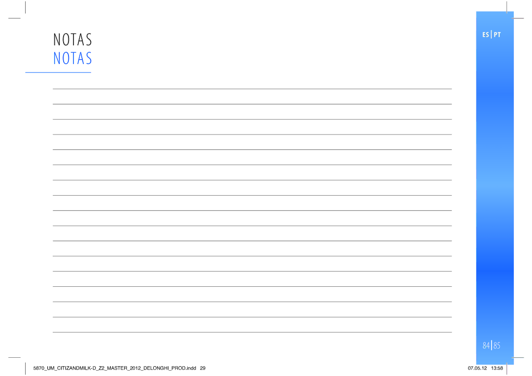 Nespresso Delonghi EN266 manual Notas Notas 