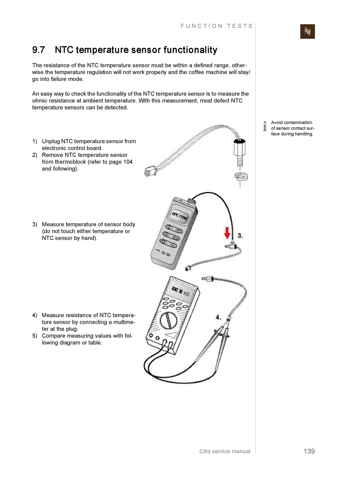 Nespresso EF483/484, EF485/486, EF487/488 manual NTC temperature sensor functionality, 139 