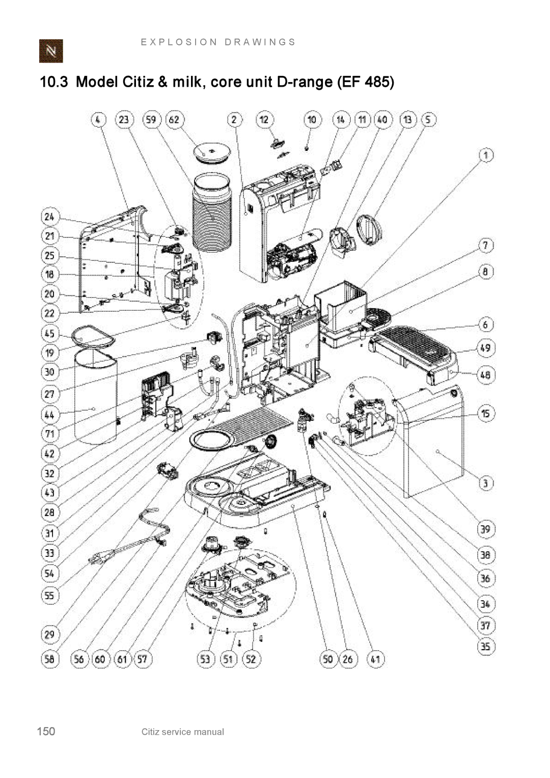 Nespresso EF485/486, EF483/484, EF487/488 manual Model Citiz & milk, core unit D­range EF 