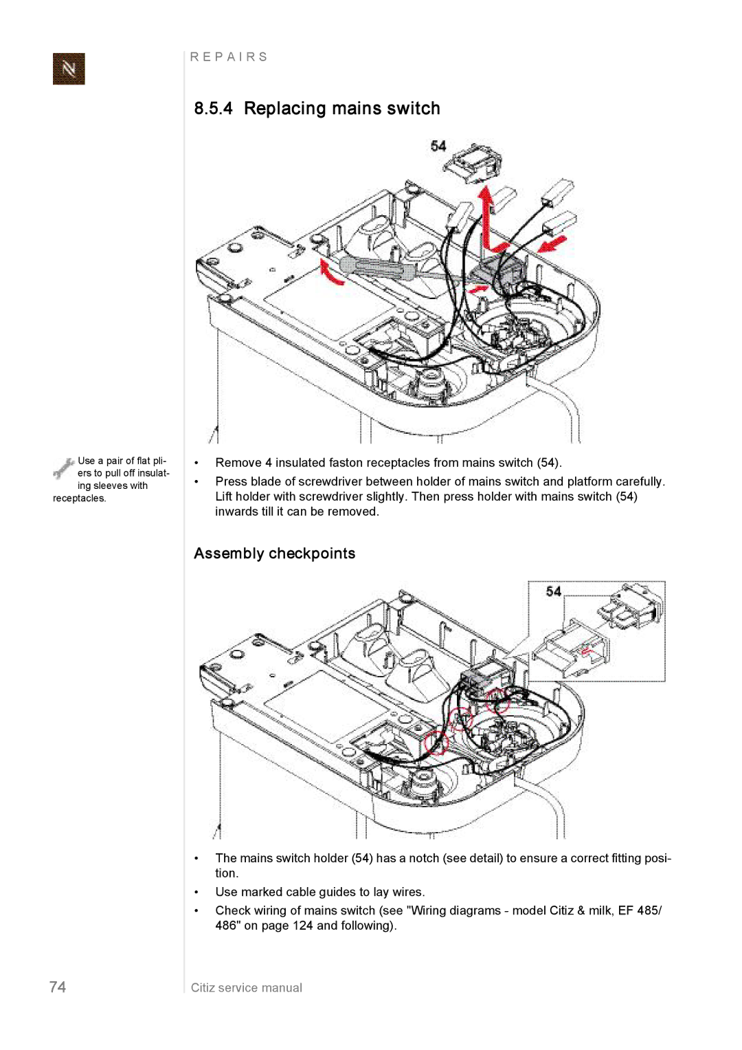 Nespresso EF487/488, EF485/486, EF483/484 manual Receptacles 