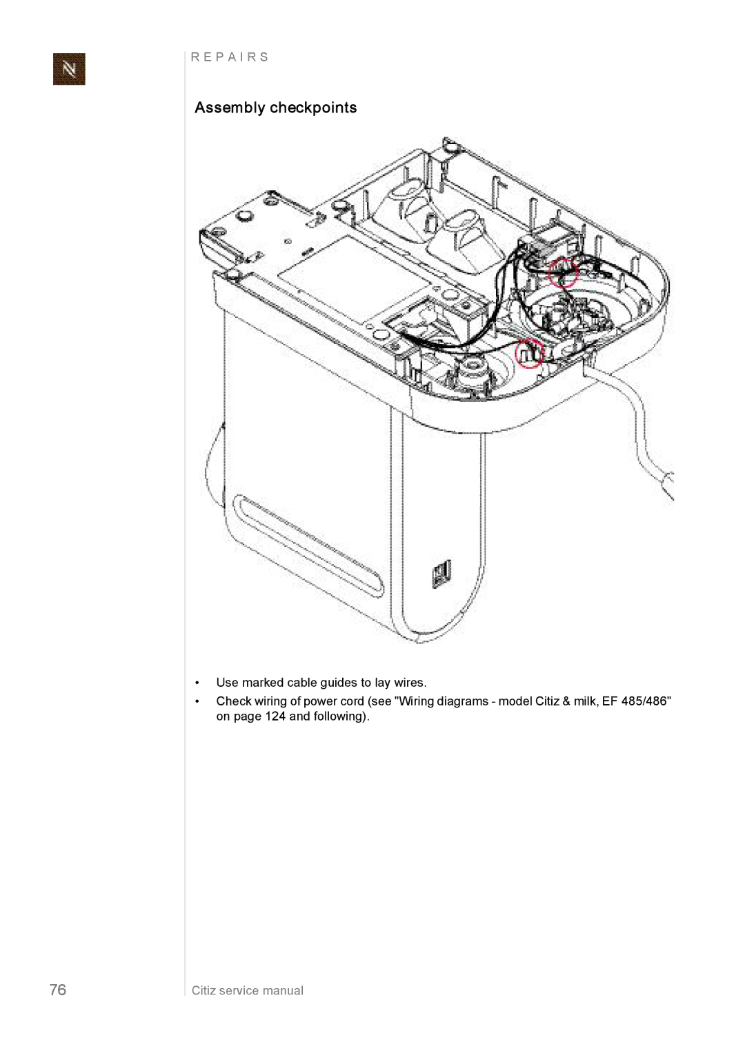 Nespresso EF483/484, EF485/486, EF487/488 manual Assembly checkpoints 