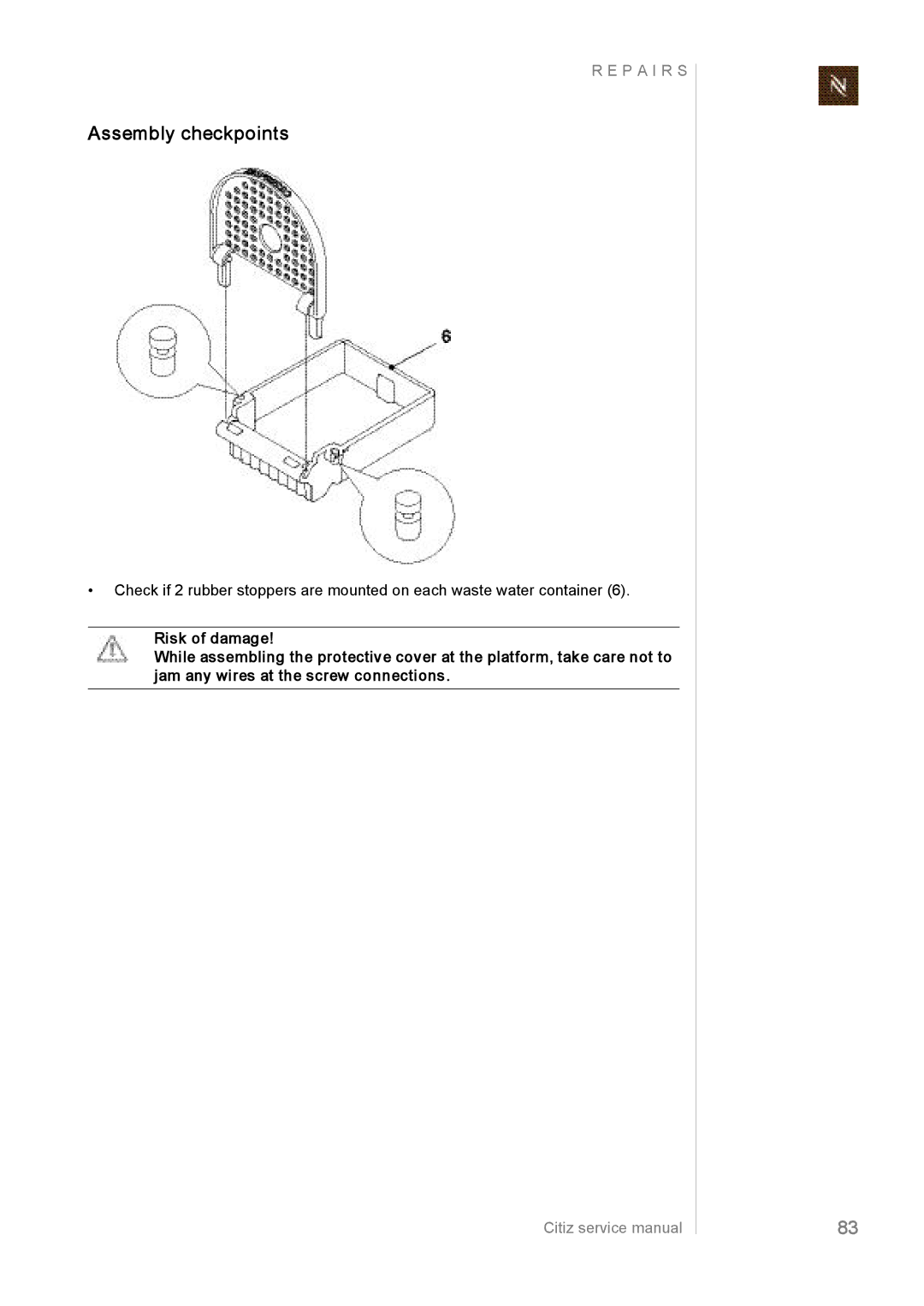 Nespresso EF487/488, EF485/486, EF483/484 manual Assembly checkpoints 