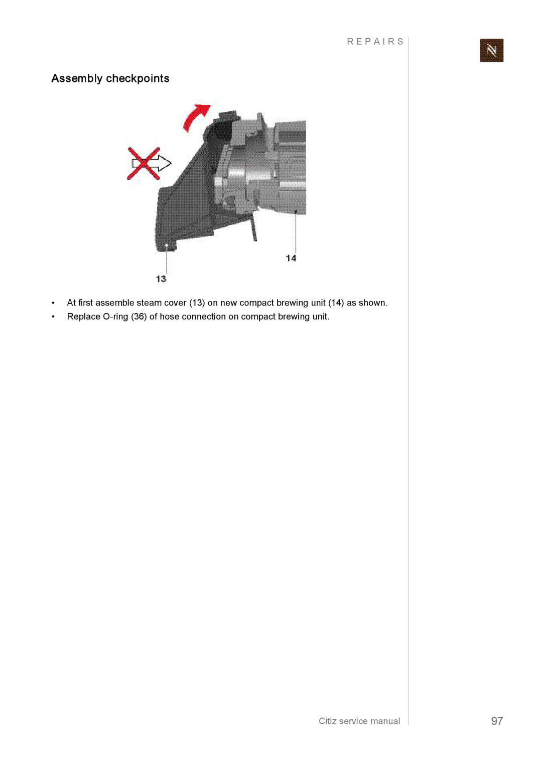 Nespresso EF483/484, EF485/486, EF487/488 manual Assembly checkpoints 