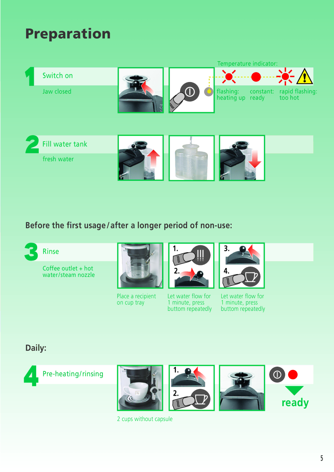 Nespresso ES 80 manual Preparation 