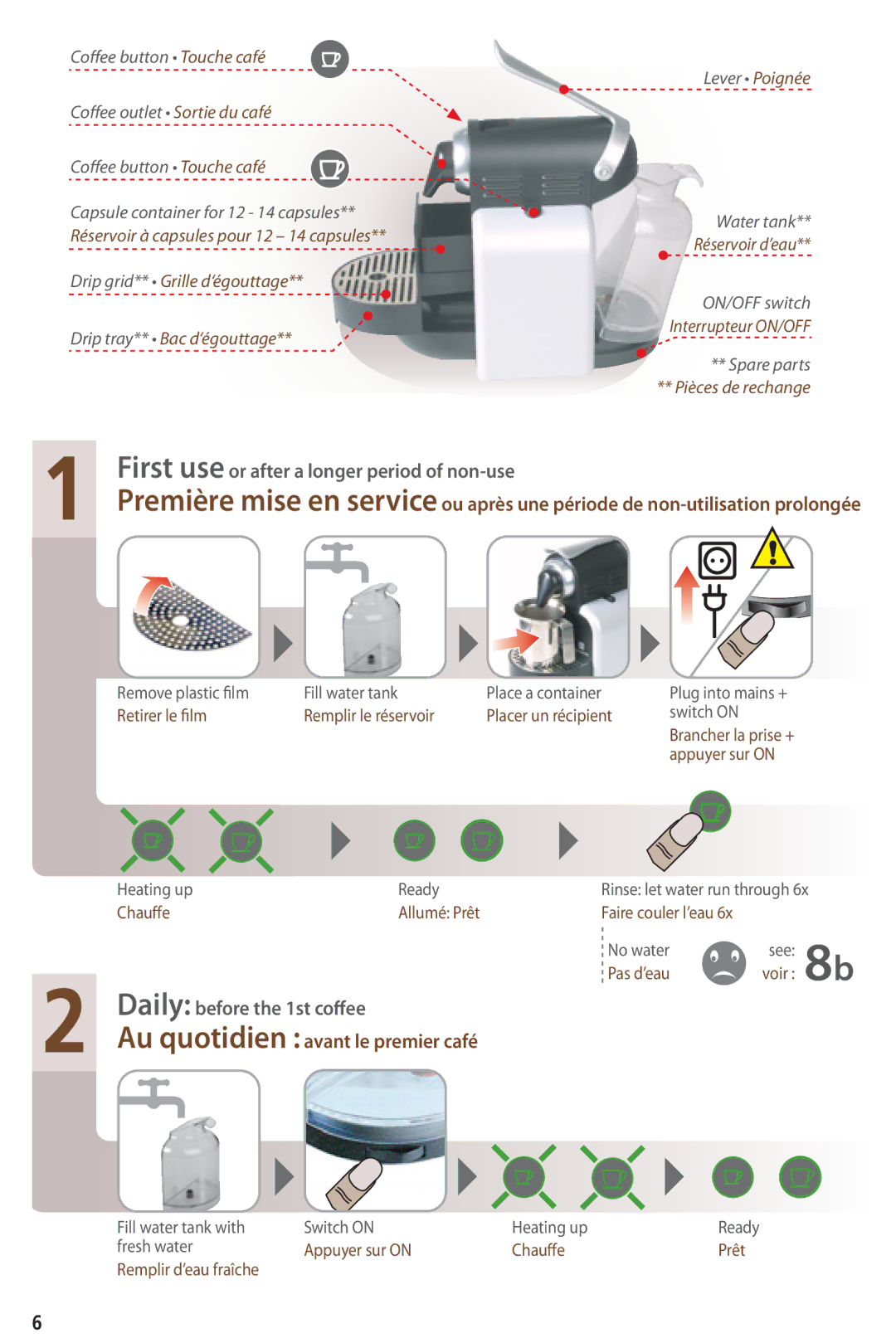 Nespresso D100, Essenza Automatic instruction manual Au quotidien avant le premier café 