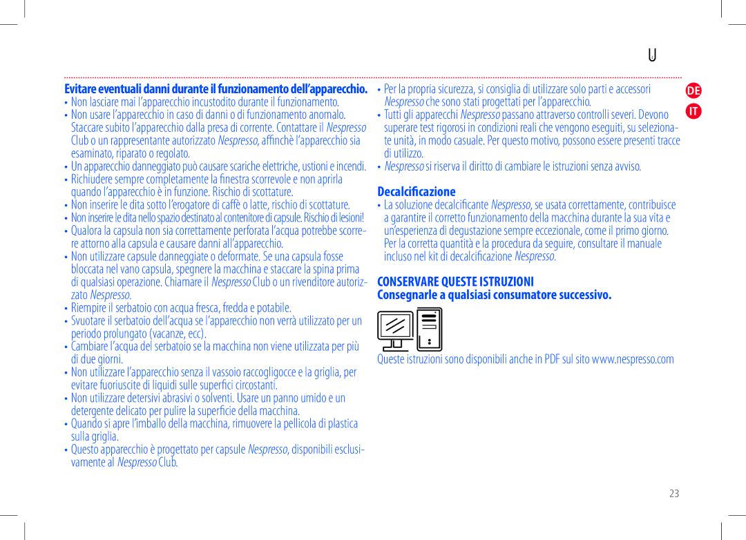 Nespresso my machine manual Conservare Queste Istruzioni 