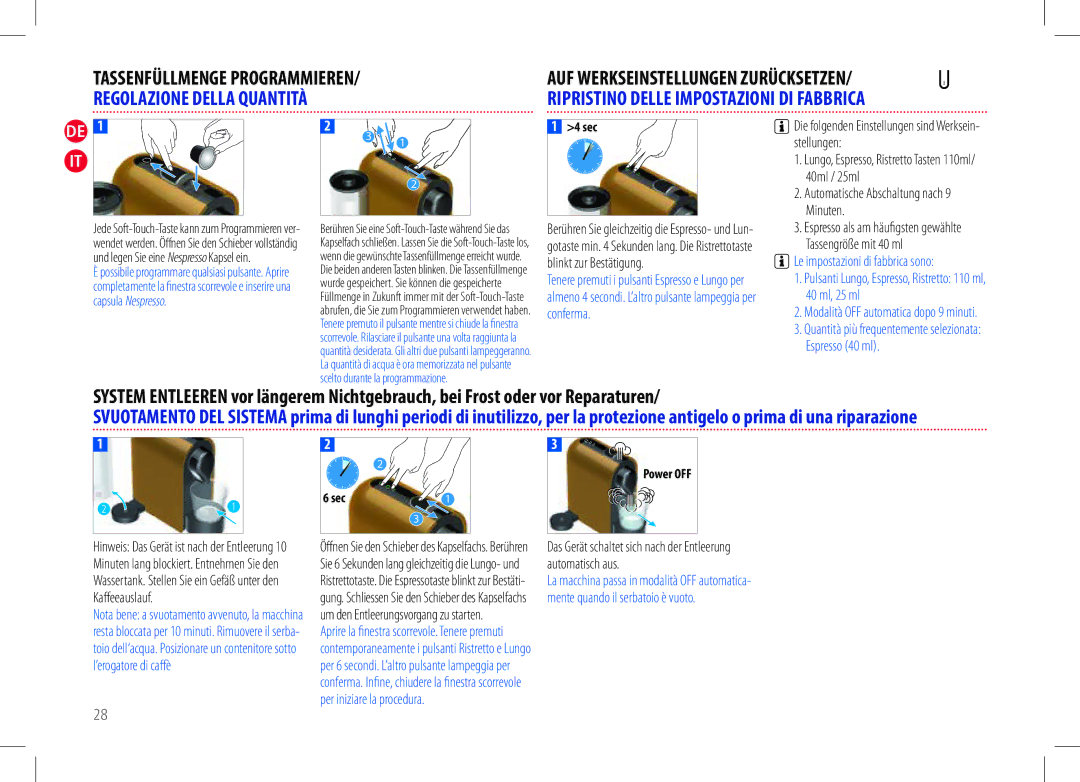 Nespresso my machine manual 40 ml, 25 ml, Conferma, Espresso 40 ml 