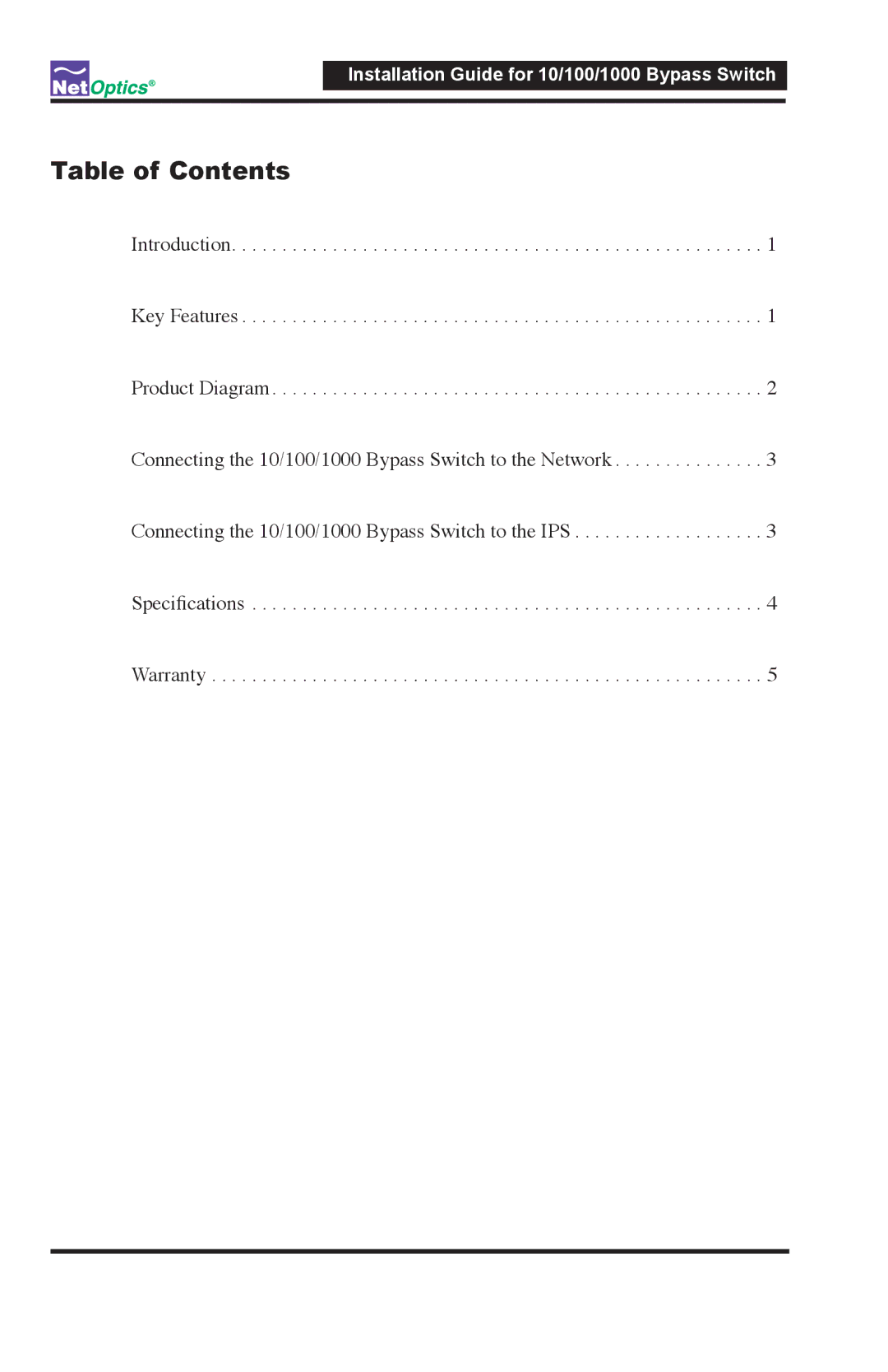 Net Optics 10/100/1000 manual Table of Contents 