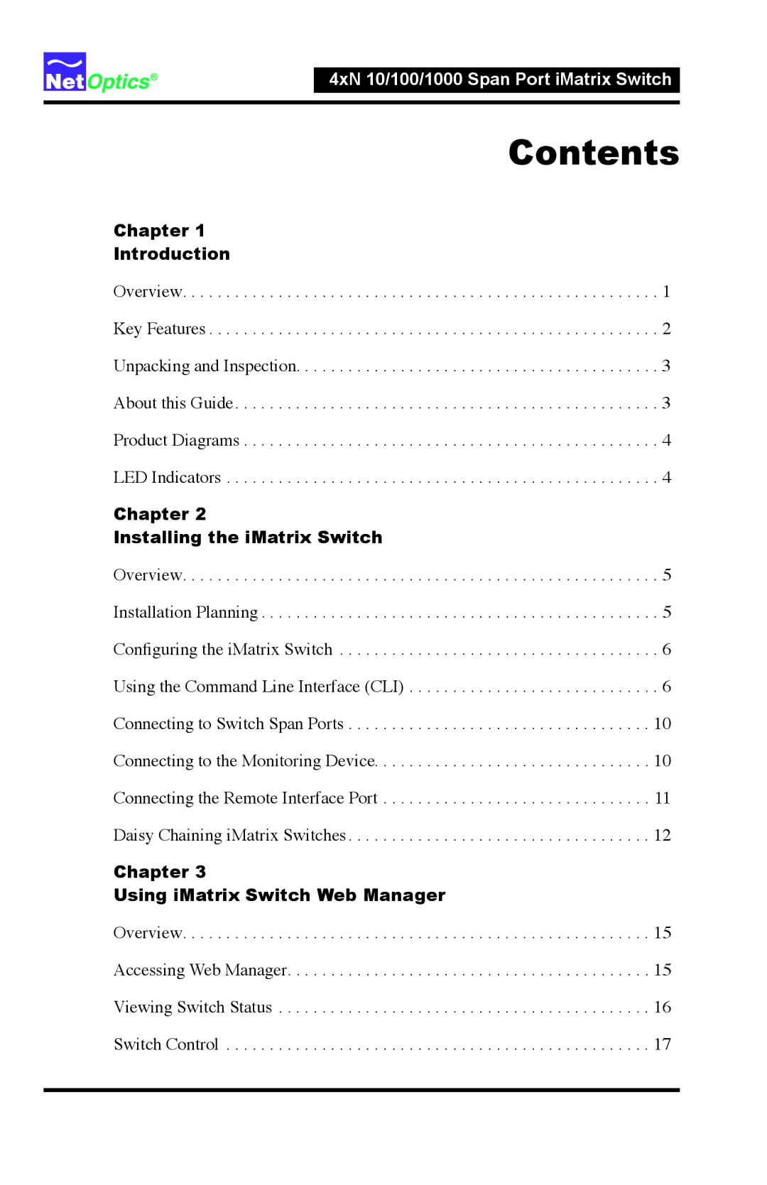 Net Optics 4xN1000, 4xN 10 manual Contents 