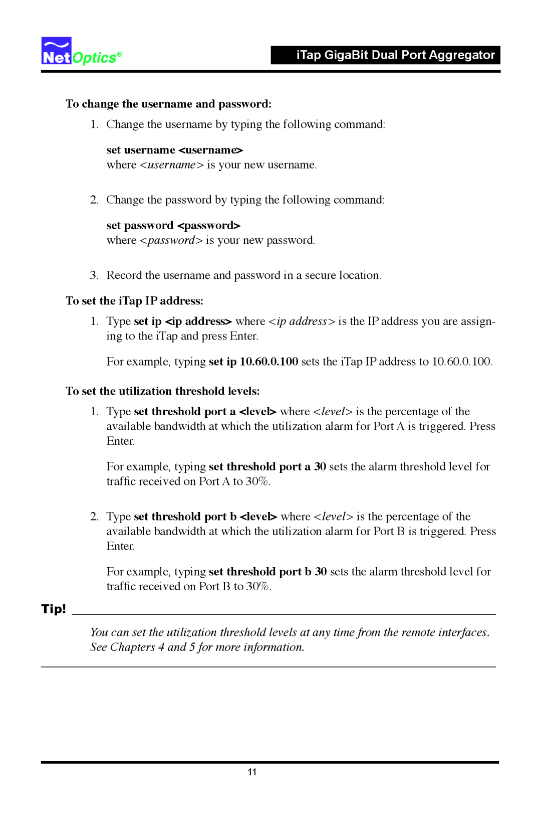 Net Optics 96547iTP, 96542iTP manual Tip 