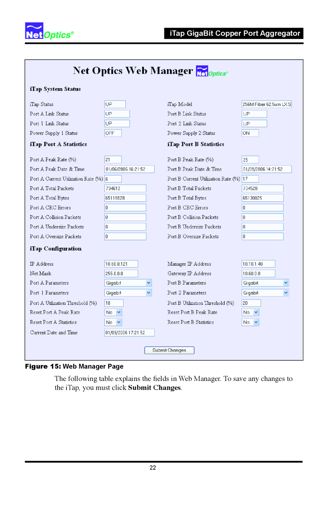 Net Optics 96542iTP, 96547iTP manual Web Manager 